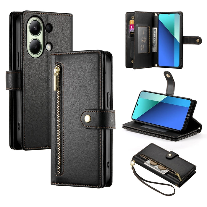 Cartera con cremallera y nueve ranuras para tarjetas, funda de cuero para teléfono, For Redmi Note 12 4G / Note 12R Pro, For Redmi Note 12S 4G / Note 11 4G, For Redmi Note 11S 4G, For Redmi Note 12 Pro / Xiaomi Poco X5 Pro                              ...