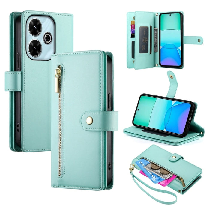 Cartera con cremallera y nueve ranuras para tarjetas, funda de cuero para teléfono, For Redmi Note 14 4G 163.25mm Global, For Redmi 14C 4G, For Redmi K70 Ultra, For Redmi 13, For Redmi Turbo 3, For Redmi Note 13 Pro 4G / Xiaomi Poco M6 Pro, For Redmi A...