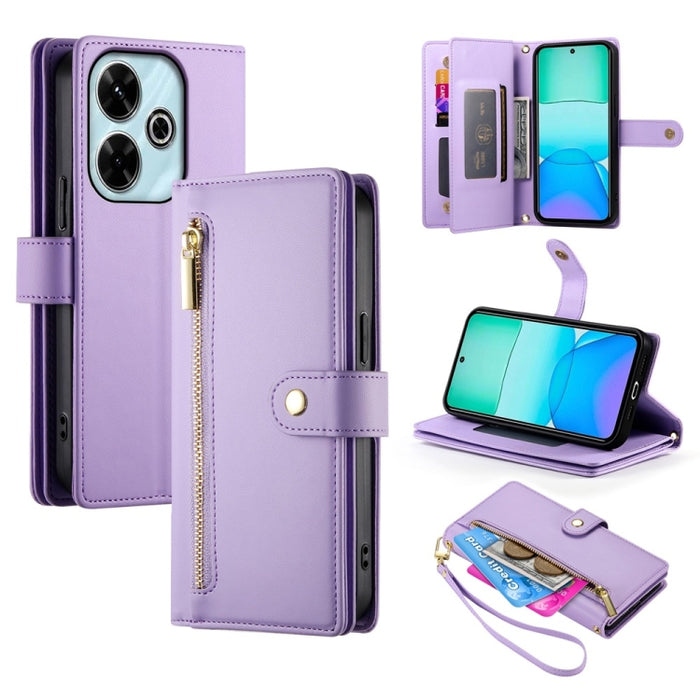 Cartera con cremallera y nueve ranuras para tarjetas, funda de cuero para teléfono, For Redmi Note 14 4G 163.25mm Global, For Redmi 14C 4G, For Redmi K70 Ultra, For Redmi 13, For Redmi Turbo 3, For Redmi Note 13 Pro 4G / Xiaomi Poco M6 Pro, For Redmi A...