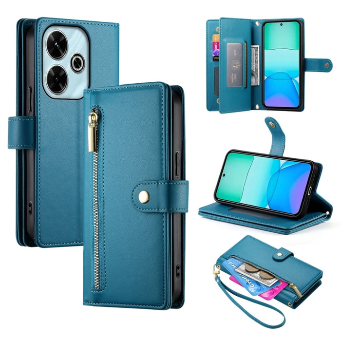 Cartera con cremallera y nueve ranuras para tarjetas, funda de cuero para teléfono, For Redmi Note 14 4G 163.25mm Global, For Redmi 14C 4G, For Redmi K70 Ultra, For Redmi 13, For Redmi Turbo 3, For Redmi Note 13 Pro 4G / Xiaomi Poco M6 Pro, For Redmi A...