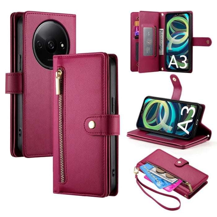 Cartera con cremallera y nueve ranuras para tarjetas, funda de cuero para teléfono, For Redmi Note 14 4G 163.25mm Global, For Redmi 14C 4G, For Redmi K70 Ultra, For Redmi 13, For Redmi Turbo 3, For Redmi Note 13 Pro 4G / Xiaomi Poco M6 Pro, For Redmi A...