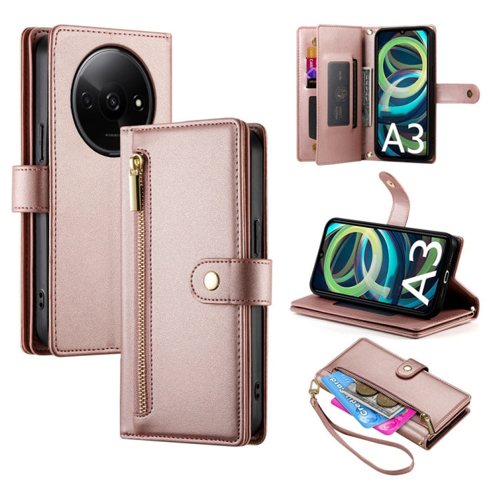 Cartera con cremallera y nueve ranuras para tarjetas, funda de cuero para teléfono, For Redmi Note 14 4G 163.25mm Global, For Redmi 14C 4G, For Redmi K70 Ultra, For Redmi 13, For Redmi Turbo 3, For Redmi Note 13 Pro 4G / Xiaomi Poco M6 Pro, For Redmi A...