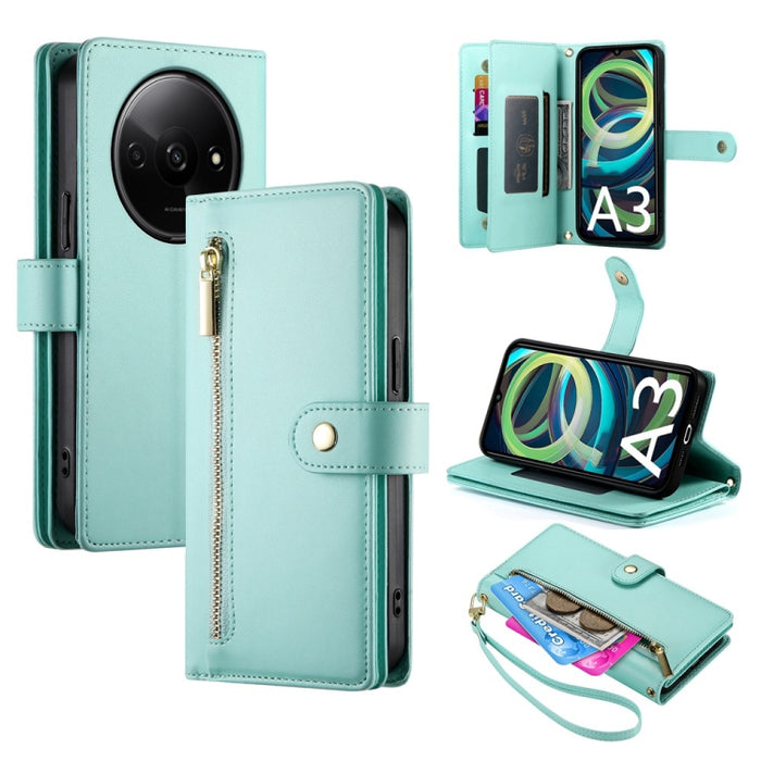 Cartera con cremallera y nueve ranuras para tarjetas, funda de cuero para teléfono, For Redmi Note 14 4G 163.25mm Global, For Redmi 14C 4G, For Redmi K70 Ultra, For Redmi 13, For Redmi Turbo 3, For Redmi Note 13 Pro 4G / Xiaomi Poco M6 Pro, For Redmi A...