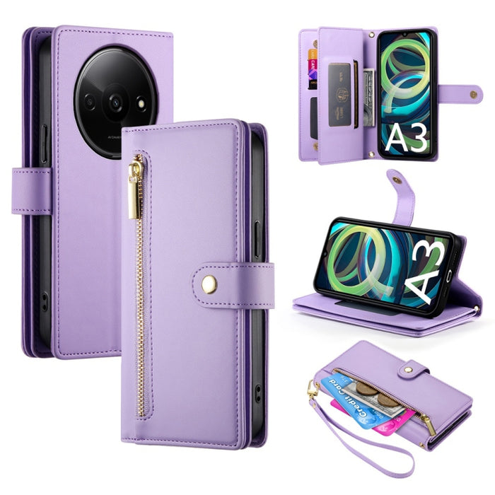 Cartera con cremallera y nueve ranuras para tarjetas, funda de cuero para teléfono, For Redmi Note 14 4G 163.25mm Global, For Redmi 14C 4G, For Redmi K70 Ultra, For Redmi 13, For Redmi Turbo 3, For Redmi Note 13 Pro 4G / Xiaomi Poco M6 Pro, For Redmi A...