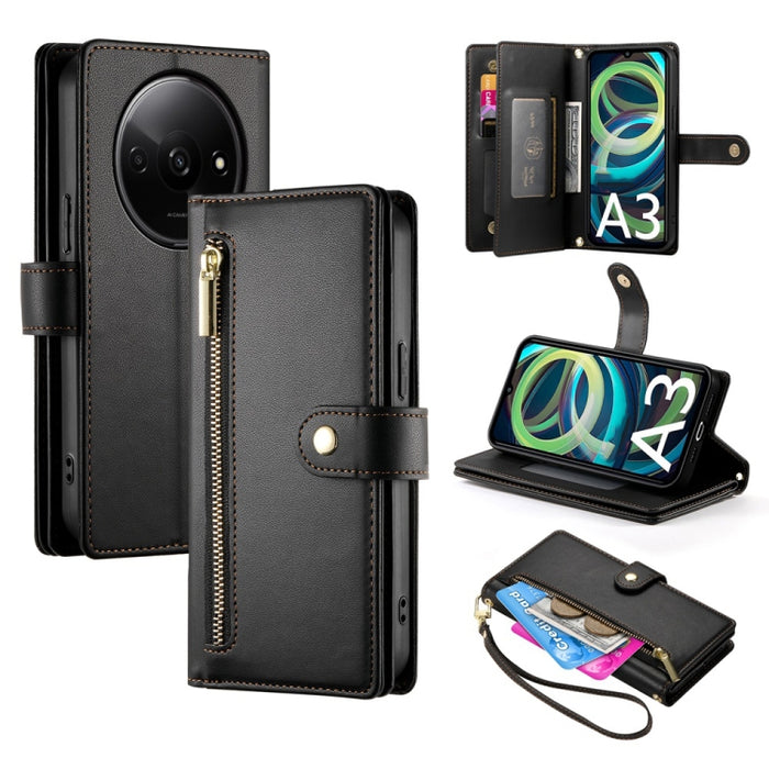 Cartera con cremallera y nueve ranuras para tarjetas, funda de cuero para teléfono, For Redmi Note 14 4G 163.25mm Global, For Redmi 14C 4G, For Redmi K70 Ultra, For Redmi 13, For Redmi Turbo 3, For Redmi Note 13 Pro 4G / Xiaomi Poco M6 Pro, For Redmi A...
