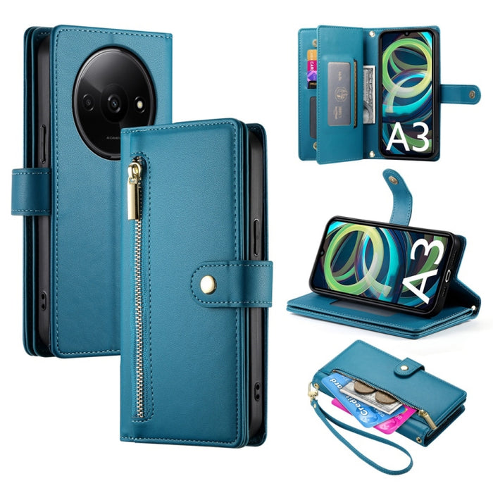 Cartera con cremallera y nueve ranuras para tarjetas, funda de cuero para teléfono, For Redmi Note 14 4G 163.25mm Global, For Redmi 14C 4G, For Redmi K70 Ultra, For Redmi 13, For Redmi Turbo 3, For Redmi Note 13 Pro 4G / Xiaomi Poco M6 Pro, For Redmi A...