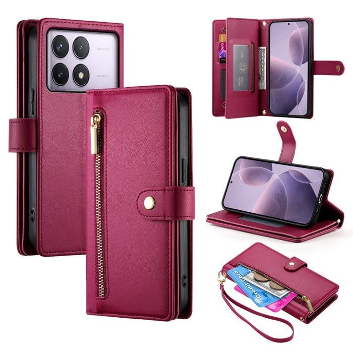 Cartera con cremallera y nueve ranuras para tarjetas, funda de cuero para teléfono, For Redmi Note 12 4G / Note 12R Pro, For Redmi Note 12S 4G / Note 11 4G, For Redmi Note 11S 4G, For Redmi Note 12 Pro / Xiaomi Poco X5 Pro                              ...