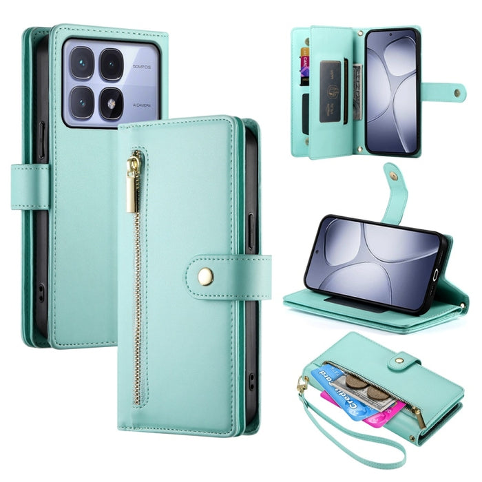 Cartera con cremallera y nueve ranuras para tarjetas, funda de cuero para teléfono, For Redmi Note 14 4G 163.25mm Global, For Redmi 14C 4G, For Redmi K70 Ultra, For Redmi 13, For Redmi Turbo 3, For Redmi Note 13 Pro 4G / Xiaomi Poco M6 Pro, For Redmi A...