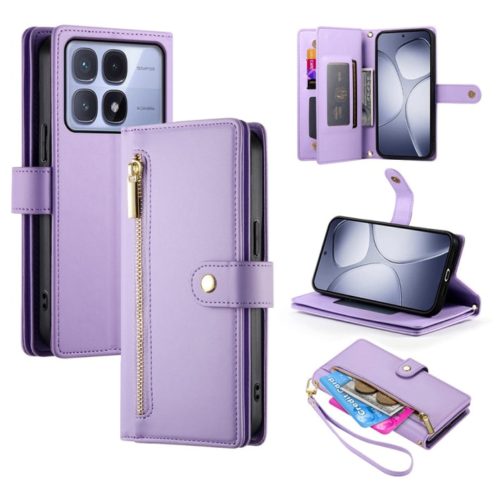 Cartera con cremallera y nueve ranuras para tarjetas, funda de cuero para teléfono, For Redmi Note 14 4G 163.25mm Global, For Redmi 14C 4G, For Redmi K70 Ultra, For Redmi 13, For Redmi Turbo 3, For Redmi Note 13 Pro 4G / Xiaomi Poco M6 Pro, For Redmi A...