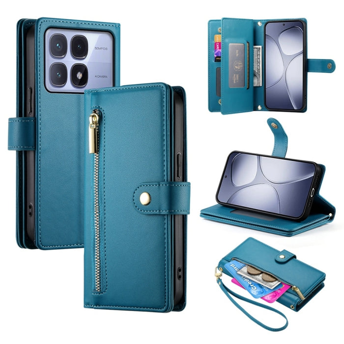 Cartera con cremallera y nueve ranuras para tarjetas, funda de cuero para teléfono, For Redmi Note 14 4G 163.25mm Global, For Redmi 14C 4G, For Redmi K70 Ultra, For Redmi 13, For Redmi Turbo 3, For Redmi Note 13 Pro 4G / Xiaomi Poco M6 Pro, For Redmi A...