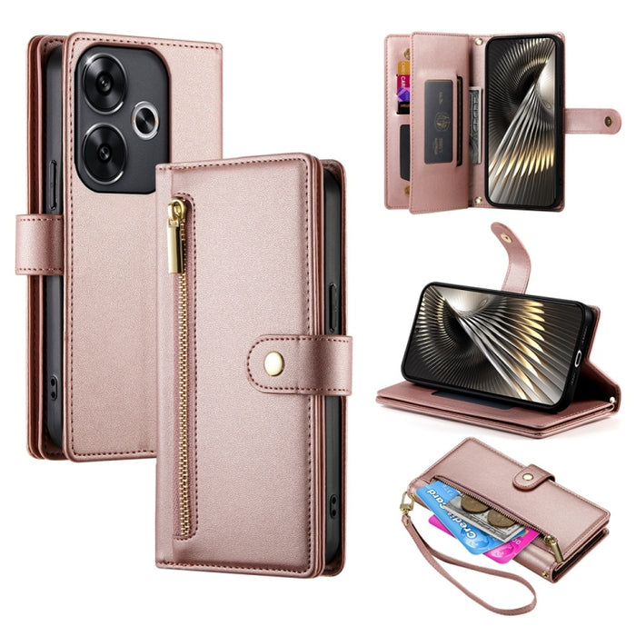 Cartera con cremallera y nueve ranuras para tarjetas, funda de cuero para teléfono, For Redmi Note 14 4G 163.25mm Global, For Redmi 14C 4G, For Redmi K70 Ultra, For Redmi 13, For Redmi Turbo 3, For Redmi Note 13 Pro 4G / Xiaomi Poco M6 Pro, For Redmi A...
