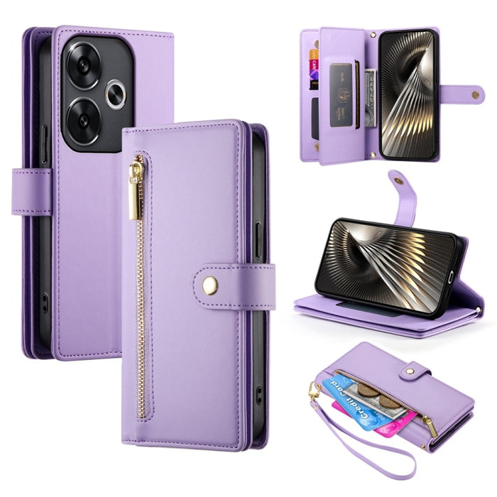 Cartera con cremallera y nueve ranuras para tarjetas, funda de cuero para teléfono, For Redmi Note 14 4G 163.25mm Global, For Redmi 14C 4G, For Redmi K70 Ultra, For Redmi 13, For Redmi Turbo 3, For Redmi Note 13 Pro 4G / Xiaomi Poco M6 Pro, For Redmi A...