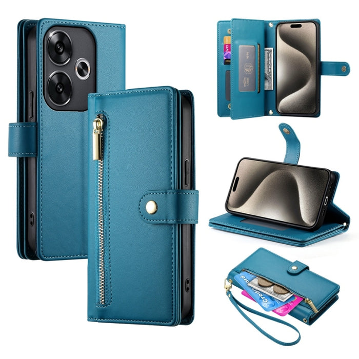 Cartera con cremallera y nueve ranuras para tarjetas, funda de cuero para teléfono, For Redmi Note 14 4G 163.25mm Global, For Redmi 14C 4G, For Redmi K70 Ultra, For Redmi 13, For Redmi Turbo 3, For Redmi Note 13 Pro 4G / Xiaomi Poco M6 Pro, For Redmi A...