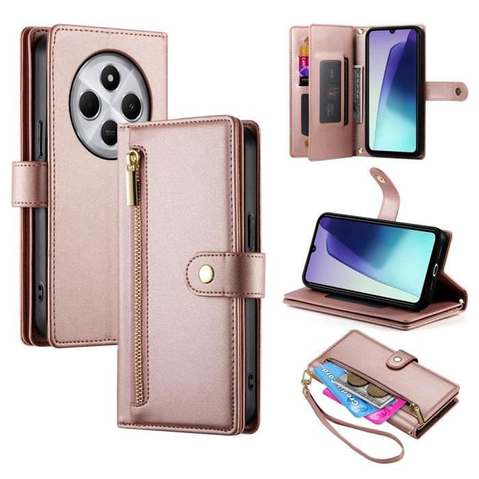 Cartera con cremallera y nueve ranuras para tarjetas, funda de cuero para teléfono, For Redmi Note 14 4G 163.25mm Global, For Redmi 14C 4G, For Redmi K70 Ultra, For Redmi 13, For Redmi Turbo 3, For Redmi Note 13 Pro 4G / Xiaomi Poco M6 Pro, For Redmi A...
