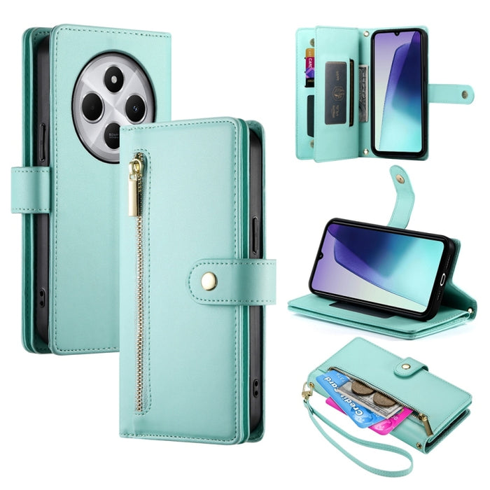 Cartera con cremallera y nueve ranuras para tarjetas, funda de cuero para teléfono, For Redmi Note 14 4G 163.25mm Global, For Redmi 14C 4G, For Redmi K70 Ultra, For Redmi 13, For Redmi Turbo 3, For Redmi Note 13 Pro 4G / Xiaomi Poco M6 Pro, For Redmi A...