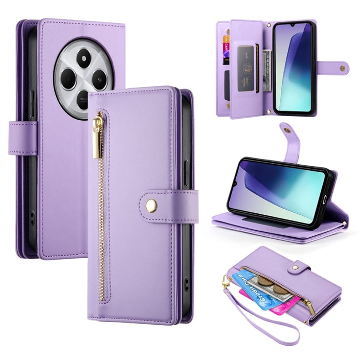 Cartera con cremallera y nueve ranuras para tarjetas, funda de cuero para teléfono, For Redmi Note 14 4G 163.25mm Global, For Redmi 14C 4G, For Redmi K70 Ultra, For Redmi 13, For Redmi Turbo 3, For Redmi Note 13 Pro 4G / Xiaomi Poco M6 Pro, For Redmi A...