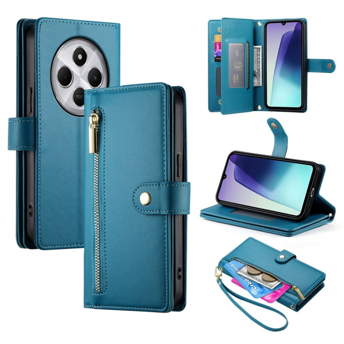 Cartera con cremallera y nueve ranuras para tarjetas, funda de cuero para teléfono, For Redmi Note 14 4G 163.25mm Global, For Redmi 14C 4G, For Redmi K70 Ultra, For Redmi 13, For Redmi Turbo 3, For Redmi Note 13 Pro 4G / Xiaomi Poco M6 Pro, For Redmi A...