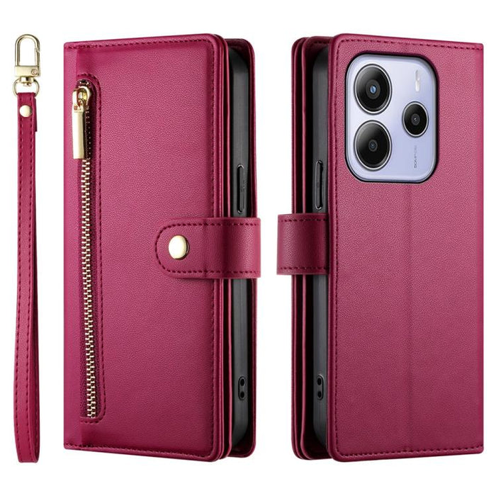 Cartera con cremallera y nueve ranuras para tarjetas, funda de cuero para teléfono, For Redmi Note 14 4G 163.25mm Global, For Redmi 14C 4G, For Redmi K70 Ultra, For Redmi 13, For Redmi Turbo 3, For Redmi Note 13 Pro 4G / Xiaomi Poco M6 Pro, For Redmi A...