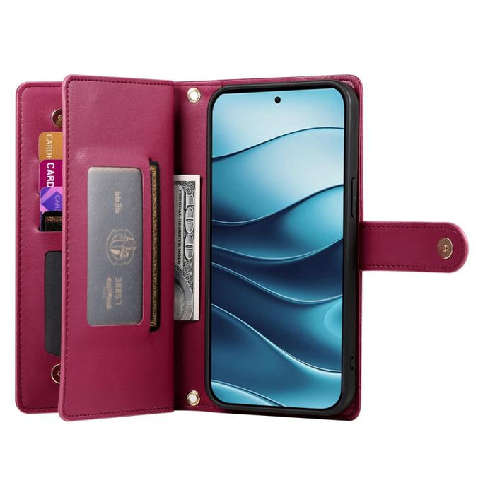 Cartera con cremallera y nueve ranuras para tarjetas, funda de cuero para teléfono, For Redmi Note 14 4G 163.25mm Global, For Redmi 14C 4G, For Redmi K70 Ultra, For Redmi 13, For Redmi Turbo 3, For Redmi Note 13 Pro 4G / Xiaomi Poco M6 Pro, For Redmi A...