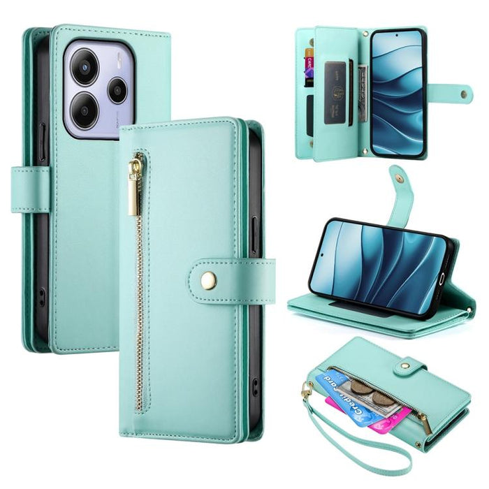 Cartera con cremallera y nueve ranuras para tarjetas, funda de cuero para teléfono, For Redmi Note 14 4G 163.25mm Global, For Redmi 14C 4G, For Redmi K70 Ultra, For Redmi 13, For Redmi Turbo 3, For Redmi Note 13 Pro 4G / Xiaomi Poco M6 Pro, For Redmi A...