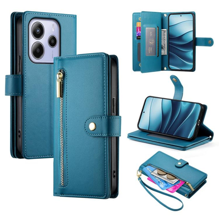 Cartera con cremallera y nueve ranuras para tarjetas, funda de cuero para teléfono, For Redmi Note 14 4G 163.25mm Global, For Redmi 14C 4G, For Redmi K70 Ultra, For Redmi 13, For Redmi Turbo 3, For Redmi Note 13 Pro 4G / Xiaomi Poco M6 Pro, For Redmi A...
