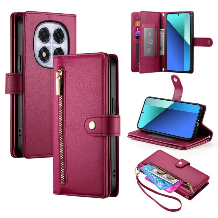 Cartera con cremallera y nueve ranuras para tarjetas, funda de cuero para teléfono, For Redmi Note 14 4G 163.25mm Global, For Redmi 14C 4G, For Redmi K70 Ultra, For Redmi 13, For Redmi Turbo 3, For Redmi Note 13 Pro 4G / Xiaomi Poco M6 Pro, For Redmi A...