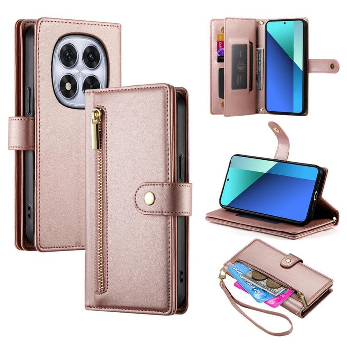 Cartera con cremallera y nueve ranuras para tarjetas, funda de cuero para teléfono, For Redmi Note 14 4G 163.25mm Global, For Redmi 14C 4G, For Redmi K70 Ultra, For Redmi 13, For Redmi Turbo 3, For Redmi Note 13 Pro 4G / Xiaomi Poco M6 Pro, For Redmi A...