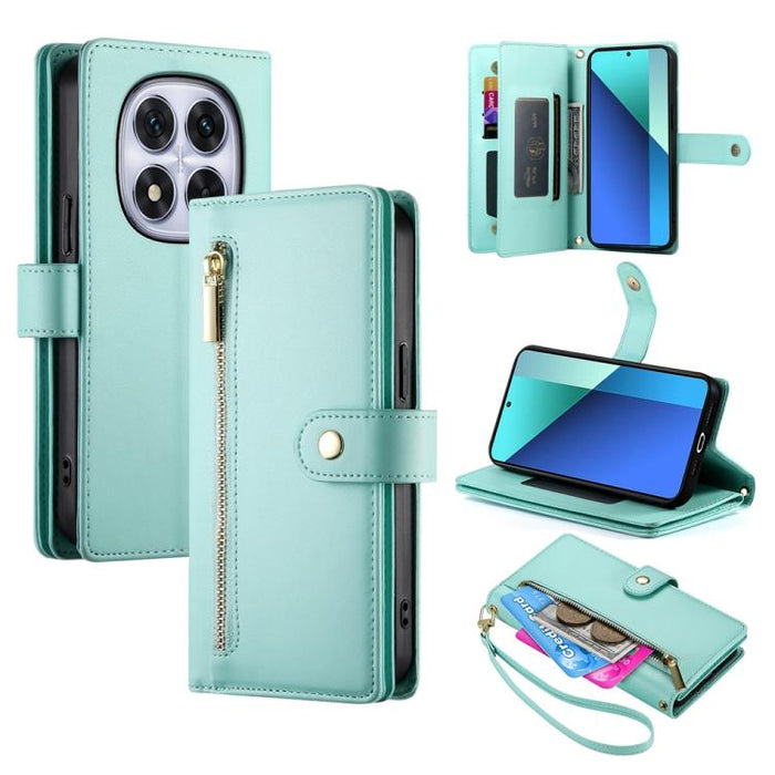 Cartera con cremallera y nueve ranuras para tarjetas, funda de cuero para teléfono, For Redmi Note 14 4G 163.25mm Global, For Redmi 14C 4G, For Redmi K70 Ultra, For Redmi 13, For Redmi Turbo 3, For Redmi Note 13 Pro 4G / Xiaomi Poco M6 Pro, For Redmi A...