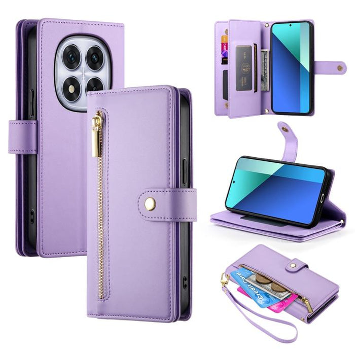 Cartera con cremallera y nueve ranuras para tarjetas, funda de cuero para teléfono, For Redmi Note 14 4G 163.25mm Global, For Redmi 14C 4G, For Redmi K70 Ultra, For Redmi 13, For Redmi Turbo 3, For Redmi Note 13 Pro 4G / Xiaomi Poco M6 Pro, For Redmi A...