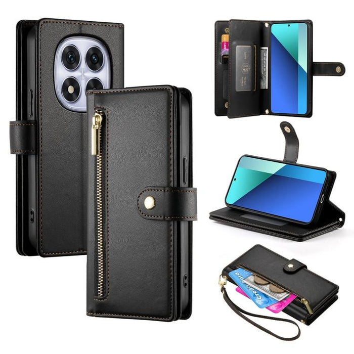 Cartera con cremallera y nueve ranuras para tarjetas, funda de cuero para teléfono, For Redmi Note 14 4G 163.25mm Global, For Redmi 14C 4G, For Redmi K70 Ultra, For Redmi 13, For Redmi Turbo 3, For Redmi Note 13 Pro 4G / Xiaomi Poco M6 Pro, For Redmi A...