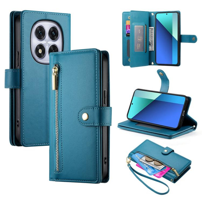Cartera con cremallera y nueve ranuras para tarjetas, funda de cuero para teléfono, For Redmi Note 14 4G 163.25mm Global, For Redmi 14C 4G, For Redmi K70 Ultra, For Redmi 13, For Redmi Turbo 3, For Redmi Note 13 Pro 4G / Xiaomi Poco M6 Pro, For Redmi A...