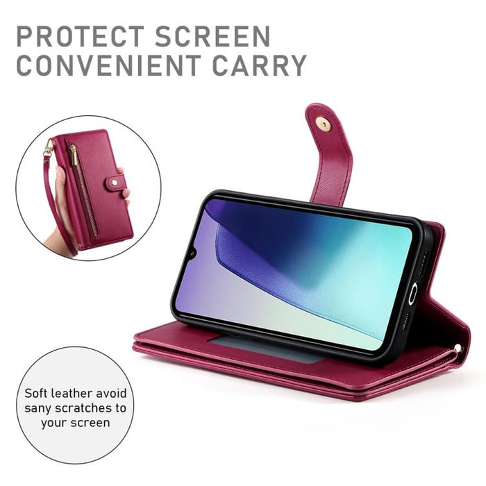 Cartera con cremallera y nueve ranuras para tarjetas, funda de cuero para teléfono, For Redmi Note 14 4G 163.25mm Global, For Redmi 14C 4G, For Redmi K70 Ultra, For Redmi 13, For Redmi Turbo 3, For Redmi Note 13 Pro 4G / Xiaomi Poco M6 Pro, For Redmi A...