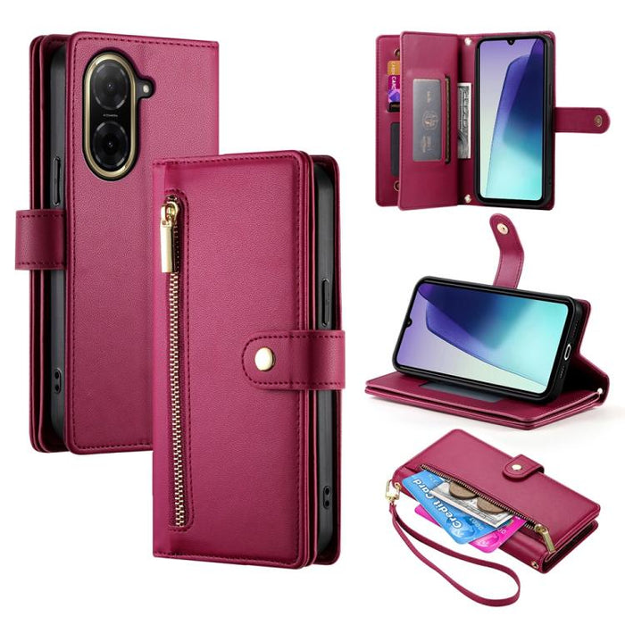 Cartera con cremallera y nueve ranuras para tarjetas, funda de cuero para teléfono, For Redmi Note 14 4G 163.25mm Global, For Redmi 14C 4G, For Redmi K70 Ultra, For Redmi 13, For Redmi Turbo 3, For Redmi Note 13 Pro 4G / Xiaomi Poco M6 Pro, For Redmi A...