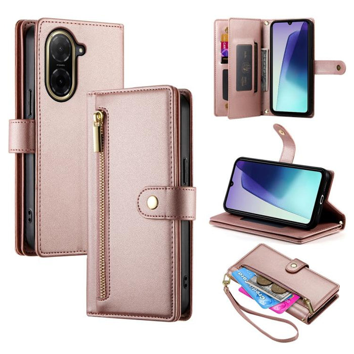 Cartera con cremallera y nueve ranuras para tarjetas, funda de cuero para teléfono, For Redmi Note 14 4G 163.25mm Global, For Redmi 14C 4G, For Redmi K70 Ultra, For Redmi 13, For Redmi Turbo 3, For Redmi Note 13 Pro 4G / Xiaomi Poco M6 Pro, For Redmi A...