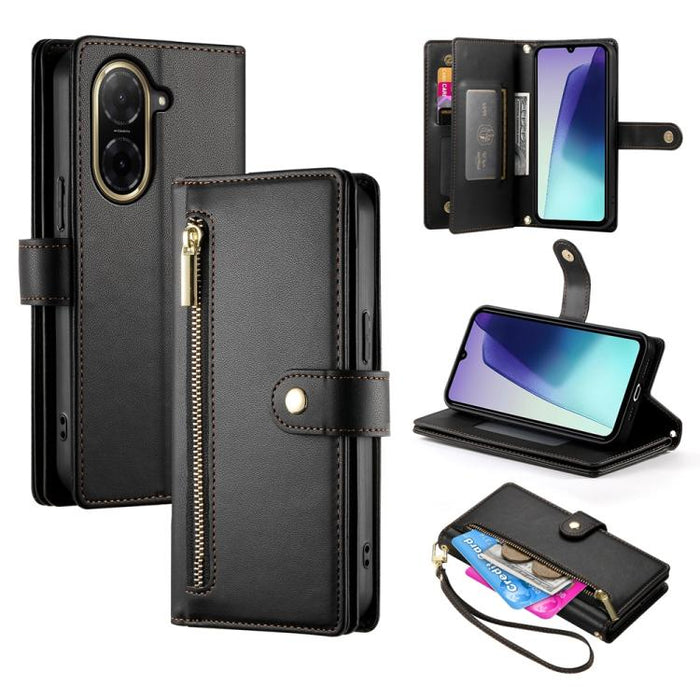 Cartera con cremallera y nueve ranuras para tarjetas, funda de cuero para teléfono, For Redmi Note 14 4G 163.25mm Global, For Redmi 14C 4G, For Redmi K70 Ultra, For Redmi 13, For Redmi Turbo 3, For Redmi Note 13 Pro 4G / Xiaomi Poco M6 Pro, For Redmi A...