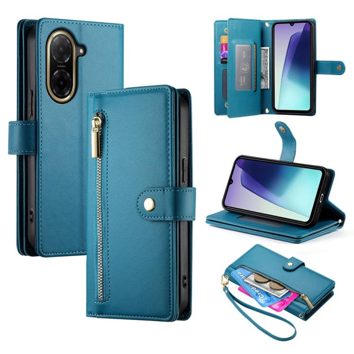 Cartera con cremallera y nueve ranuras para tarjetas, funda de cuero para teléfono, For Redmi Note 14 4G 163.25mm Global, For Redmi 14C 4G, For Redmi K70 Ultra, For Redmi 13, For Redmi Turbo 3, For Redmi Note 13 Pro 4G / Xiaomi Poco M6 Pro, For Redmi A...