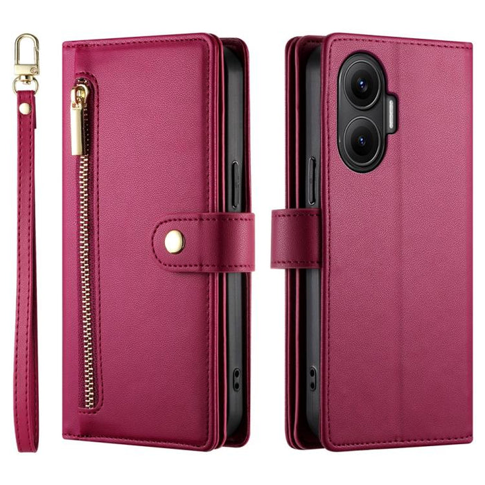 Cartera con cremallera y nueve ranuras para tarjetas, funda de cuero para teléfono, For Redmi Note 14 4G 163.25mm Global, For Redmi 14C 4G, For Redmi K70 Ultra, For Redmi 13, For Redmi Turbo 3, For Redmi Note 13 Pro 4G / Xiaomi Poco M6 Pro, For Redmi A...