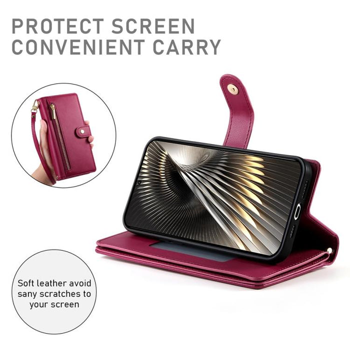 Cartera con cremallera y nueve ranuras para tarjetas, funda de cuero para teléfono, For Redmi Note 14 4G 163.25mm Global, For Redmi 14C 4G, For Redmi K70 Ultra, For Redmi 13, For Redmi Turbo 3, For Redmi Note 13 Pro 4G / Xiaomi Poco M6 Pro, For Redmi A...