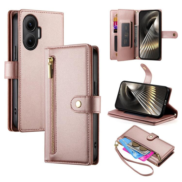 Cartera con cremallera y nueve ranuras para tarjetas, funda de cuero para teléfono, For Redmi Note 14 4G 163.25mm Global, For Redmi 14C 4G, For Redmi K70 Ultra, For Redmi 13, For Redmi Turbo 3, For Redmi Note 13 Pro 4G / Xiaomi Poco M6 Pro, For Redmi A...