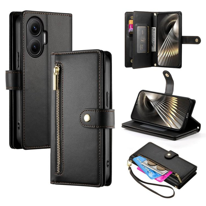 Cartera con cremallera y nueve ranuras para tarjetas, funda de cuero para teléfono, For Redmi Note 14 4G 163.25mm Global, For Redmi 14C 4G, For Redmi K70 Ultra, For Redmi 13, For Redmi Turbo 3, For Redmi Note 13 Pro 4G / Xiaomi Poco M6 Pro, For Redmi A...