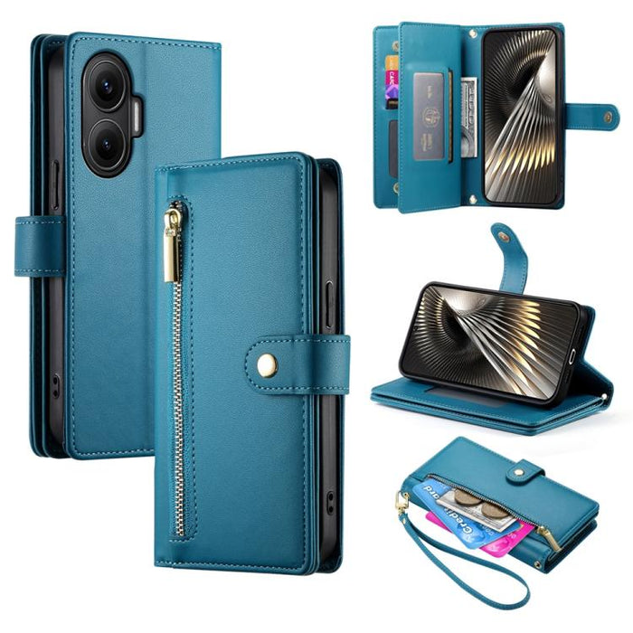 Cartera con cremallera y nueve ranuras para tarjetas, funda de cuero para teléfono, For Redmi Note 14 4G 163.25mm Global, For Redmi 14C 4G, For Redmi K70 Ultra, For Redmi 13, For Redmi Turbo 3, For Redmi Note 13 Pro 4G / Xiaomi Poco M6 Pro, For Redmi A...