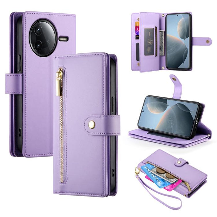 Cartera con cremallera y nueve ranuras para tarjetas, funda de cuero para teléfono, For Redmi Note 14 4G 163.25mm Global, For Redmi 14C 4G, For Redmi K70 Ultra, For Redmi 13, For Redmi Turbo 3, For Redmi Note 13 Pro 4G / Xiaomi Poco M6 Pro, For Redmi A...
