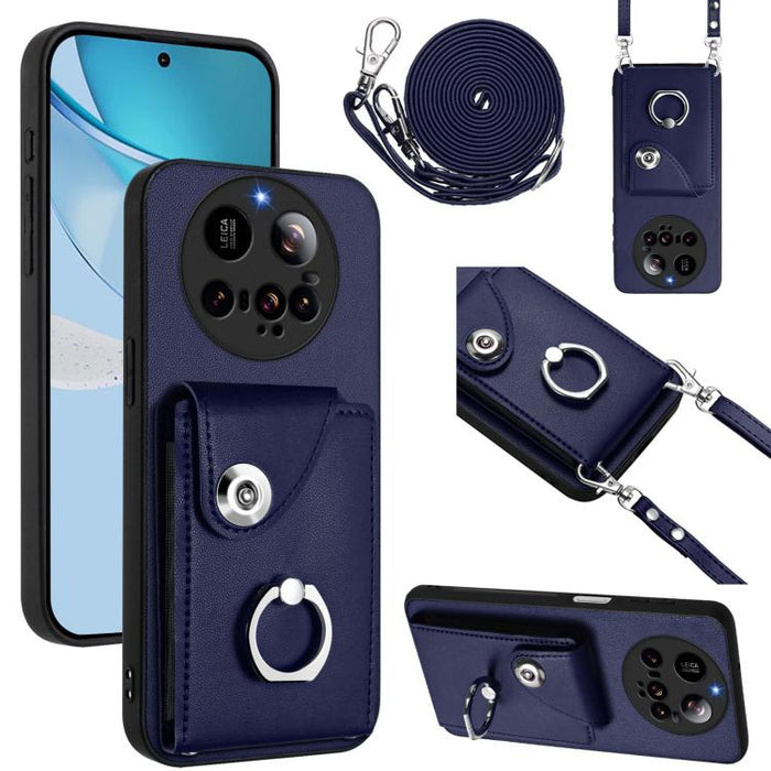 Estuche para teléfono con soporte para tarjetas y anillo con cordón largo, For Xiaomi 15 Ultra, For Xiaomi Poco X7 Pro, For Xiaomi Poco F6 5G India, For Xiaomi Civi 4 Pro