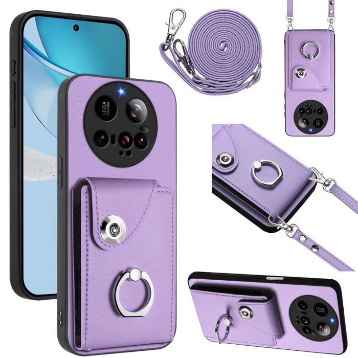 Estuche para teléfono con soporte para tarjetas y anillo con cordón largo, For Xiaomi 15 Ultra, For Xiaomi Poco X7 Pro, For Xiaomi Poco F6 5G India, For Xiaomi Civi 4 Pro