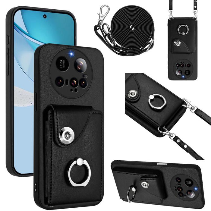 Estuche para teléfono con soporte para tarjetas y anillo con cordón largo, For Xiaomi 15 Ultra, For Xiaomi Poco X7 Pro, For Xiaomi Poco F6 5G India, For Xiaomi Civi 4 Pro