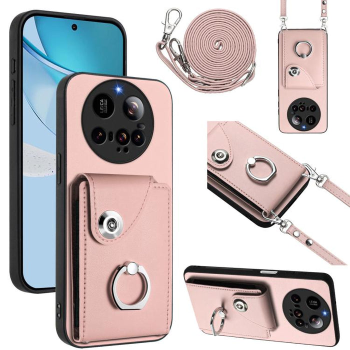 Estuche para teléfono con soporte para tarjetas y anillo con cordón largo, For Xiaomi 15 Ultra, For Xiaomi Poco X7 Pro, For Xiaomi Poco F6 5G India, For Xiaomi Civi 4 Pro