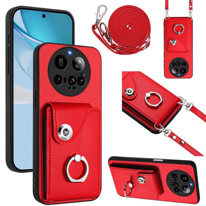 Estuche para teléfono con soporte para tarjetas y anillo con cordón largo, For Xiaomi 15 Ultra, For Xiaomi Poco X7 Pro, For Xiaomi Poco F6 5G India, For Xiaomi Civi 4 Pro