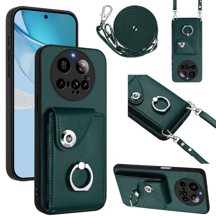 Estuche para teléfono con soporte para tarjetas y anillo con cordón largo, For Xiaomi 15 Ultra, For Xiaomi Poco X7 Pro, For Xiaomi Poco F6 5G India, For Xiaomi Civi 4 Pro