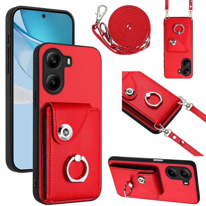 Estuche para teléfono con soporte para tarjetas y anillo con cordón largo, For Xiaomi 15 Ultra, For Xiaomi Poco X7 Pro, For Xiaomi Poco F6 5G India, For Xiaomi Civi 4 Pro