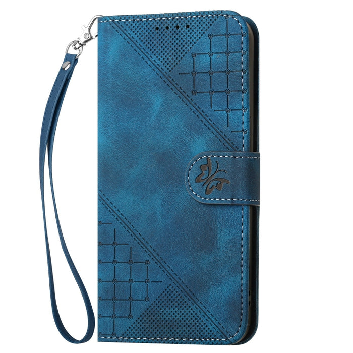 YX0080 Funda de cuero con tapa para teléfono con diseño de mariposa en relieve y cuadrícula y cordón, For Redmi Note 10 4G Global, For Redmi 9T